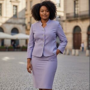 Elegant Blue-Gray Skirt Suit